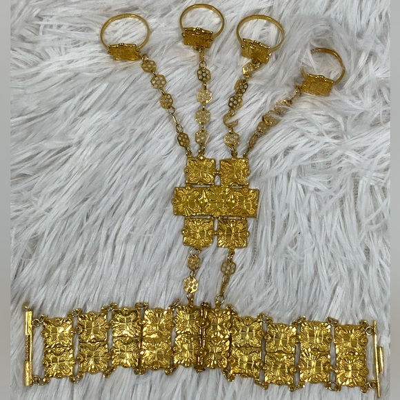 Vintage Gold Plated Sterling Silver Belly Dance Bracelet Rings Jewelry Cuff - Picture 9 of 12
